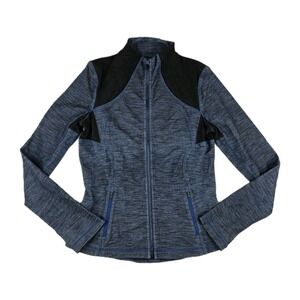 Lululemon Forme Jacket 8 Womens Blue Black Full Zip Thumbholes Yoga Running